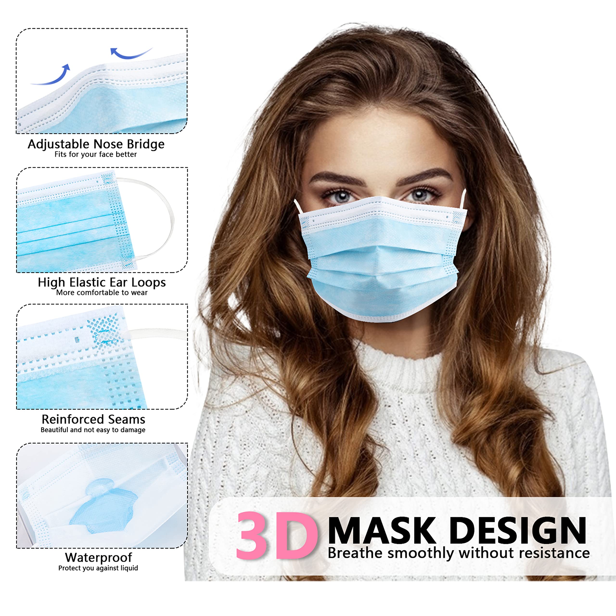50/100 PCS Box Blue Face Masks - مراجعة Disposable Mask Blue وسعره