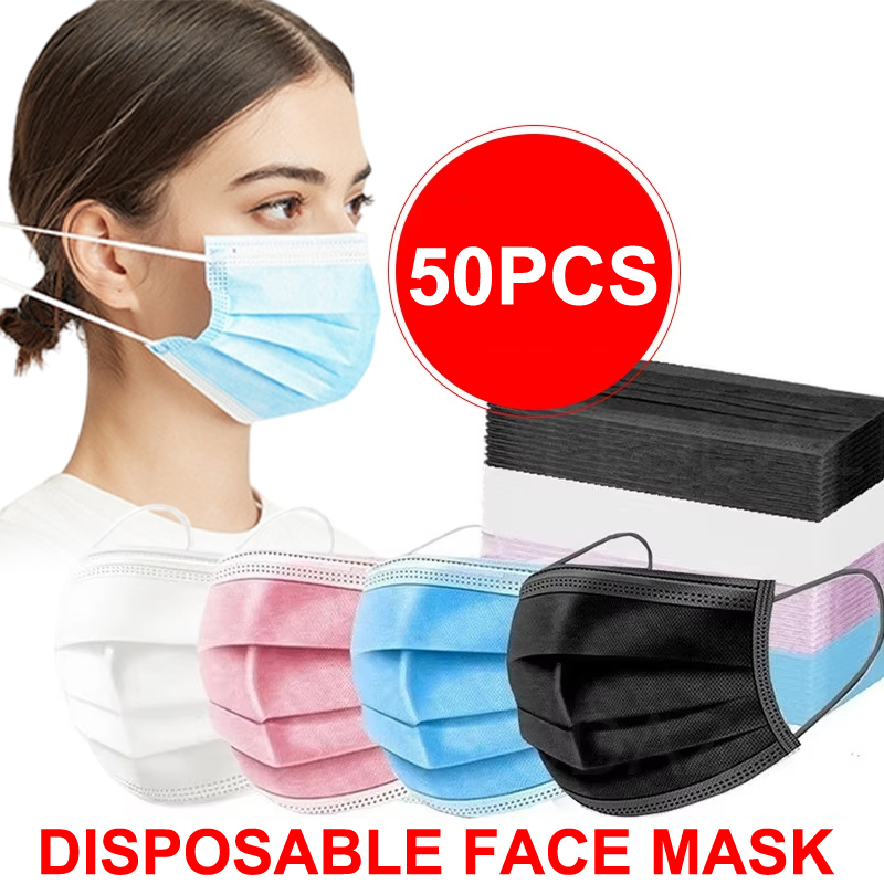 50Pcs 3-layer Mask Face Masks  - مراجعة Disposable Mask Blue وسعره