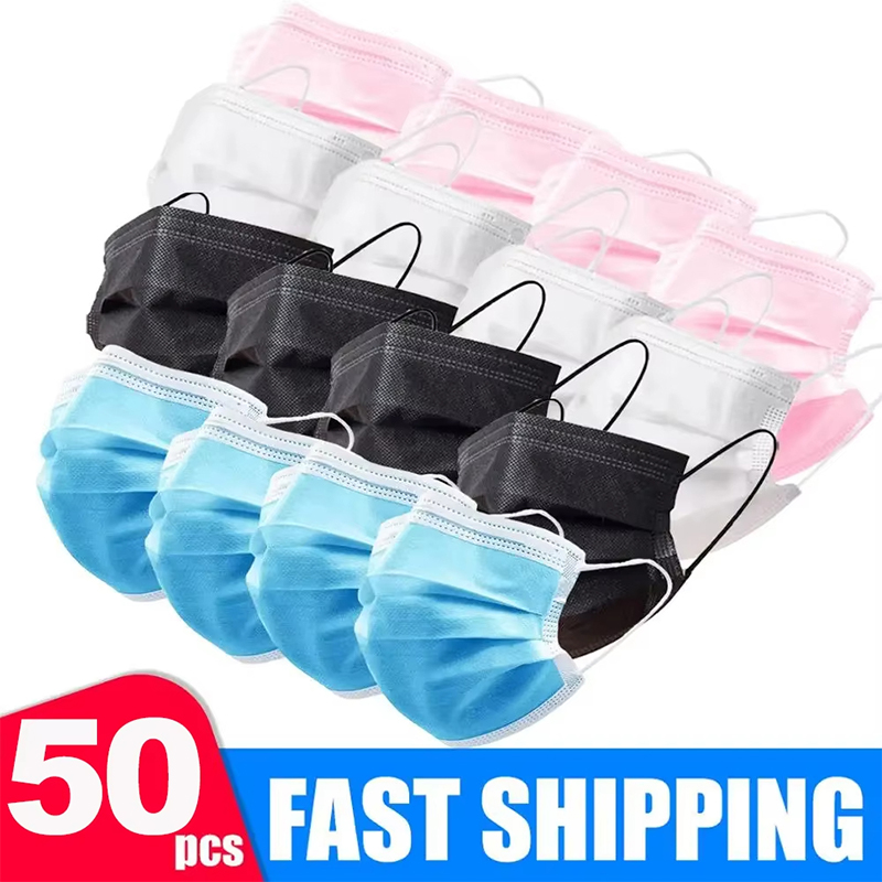 50Pcs 3-layer Mask Face Masks  - مراجعة Disposable Mask Blue وسعره